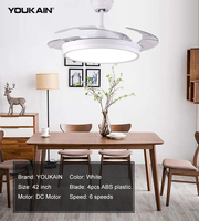 Ventilateur de plafond intelligent LED rétractable et invisible avec lames cachées de 42 pouces, lumière et télécommande