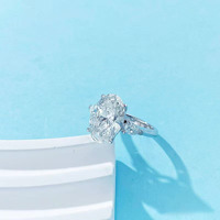 Anelli di Fidanzamento alla Moda con Diamante Sintetico Taglio Ovale Brillante in Platino Pt950 per Donne, Anelli di Moda con Diamanti