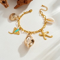 Bracelet Océan en Acier Inoxydable Anti-ternissement en Gros, Multi-Coquillages, Étoiles de Mer, Pendentif Perle, Plaqué Or, Accessoires de Plage TGSL5706