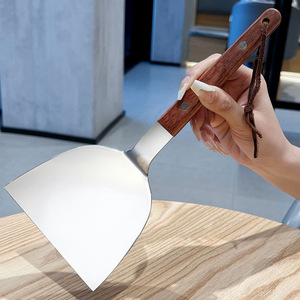 Stainless Steel Kitchen Spatula Set 3 <b>Pc</b> Wooden Handle Heat Resistant For Cooking Steak Pizza Teppanyaki - Product Image 3