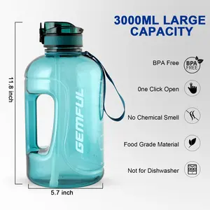 Botol minum air portabel 3L, botol minum plastik olahraga luar ruangan, botol minum kebugaran latihan olahraga kapasitas besar BPA, pegangan air portabel