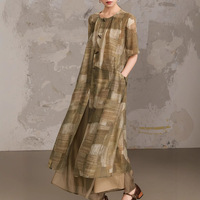 Nouvelle Robe Longue Une Pièce Femme Style Chinois en Viscose-Polyester, Collection Été 2026, Boutonnée, Silhouette Trapèze, Couleur Unie