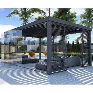 Pergola <span class=keywords><strong>de</strong></span> <span class=keywords><strong>jardin</strong></span> personnalisée en <span class=keywords><strong>aluminium</strong></span> 6x3 12x12 avec toit à lames et porte coulissante en verre pour l'extérieur - Product Image 1