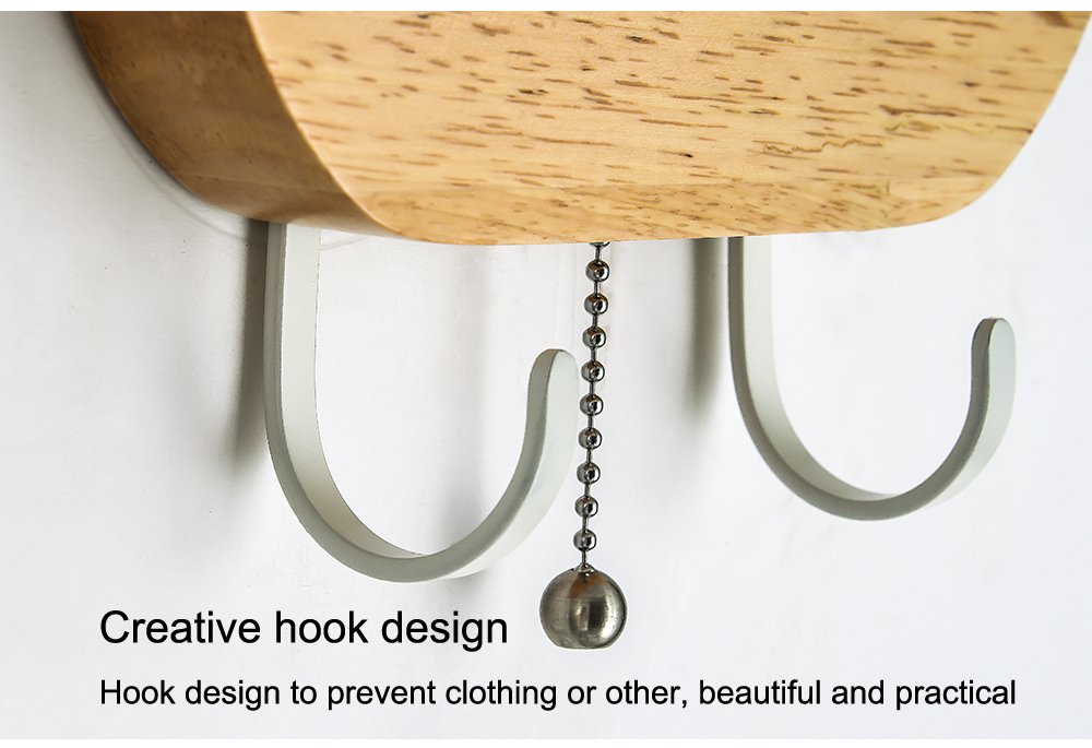Creative Simple Modern LED Personality Design Wrought Iron Wood Wall Lamp With Hook For Bedroom