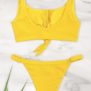 Bikini de una pieza de lujo 2025 con logo personalizado, falda sólida/estampada, sexy, para playa, con logo frontal. - Product Image 2