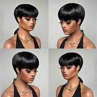 Promotion : Perruques Courtes en Cheveux Humains avec Frange en Dentelle à 9,5 $ pour Femmes Noires – Perruque Coupe Pixie avec Base en Soie – Perruques en Dentelle Cheveux Naturels – Vente en Gros