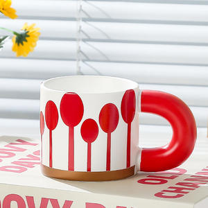 Tasses en céramique modernes à motif de feuilles rouges, poignée épaisse, compatibles lave-vaisselle et micro-ondes, pour café, eau, cadeau pour couples - Product Image 6