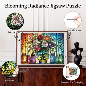 Puzzle de roses en vitrail 1000 pièces, finition mate en couleur, jouet éducatif en carton - Product Image 4