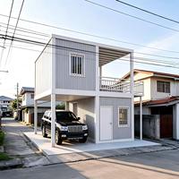 Casa Contenedor Prefabricada de Dos Pisos de 20 pies/40 pies con Balcón Abierto y Cochera, Casa Móvil Moderna con Estructura de Acero Ligero, Vivienda Modular