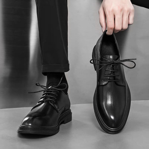 Zapatos de Cuero para Hombre con Suela de Goma Premium, Calzado Sin Cordones de Estilo Británico, Zapatos Formales para Negocios y Bodas - Product Image 1