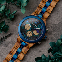 Jam Tangan Quartz Kayu dan Baja Tahan Karat Biru Ramah Lingkungan dengan Fase Bulan untuk Hadiah