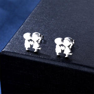 Conjunto de Collar y Aretes de Acero Inoxidable para Parejas, Colgante de Beso para Niño y Niña, Cadena para Clavícula, Regalo de Joyería para el Día de San Valentín para Novia - Product Image 2