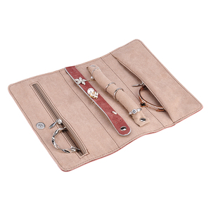 Brown Red Luxury Custom logo Portable Pu Leather <strong>Jewellery</strong> Pouch Wholesale Velvet Jewel <strong>Organiser</strong> <strong>Travel</strong> Jewelry case Roll - Product Image 2