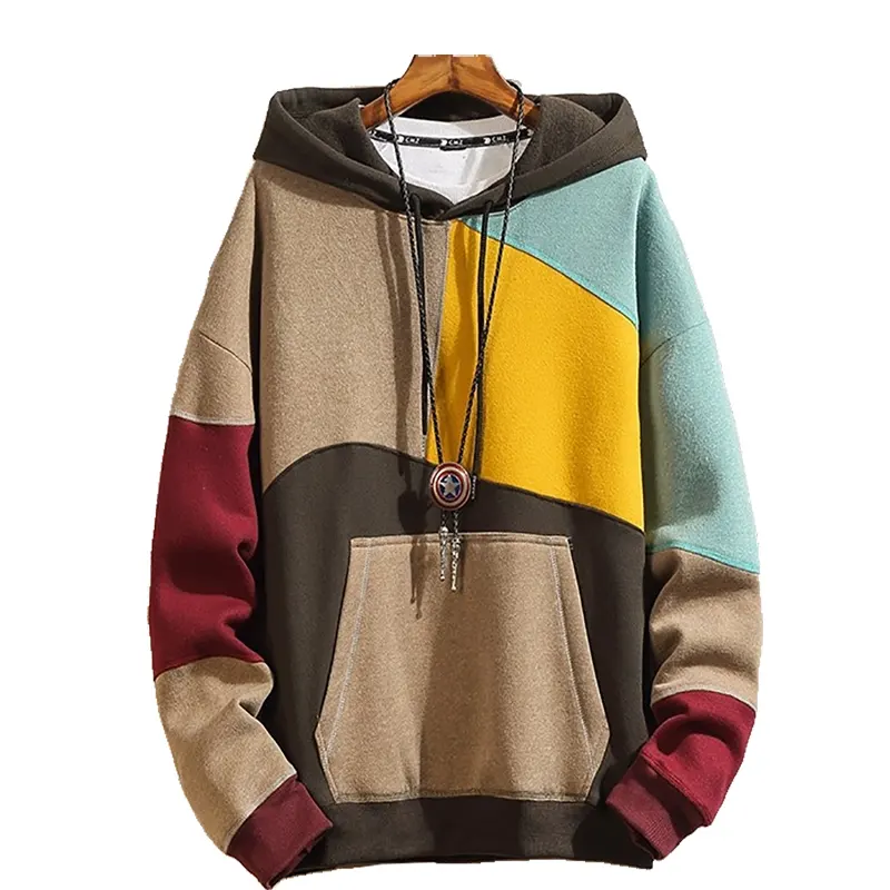 2022 spring and autumn new men's fashion stitching spliced color couple sweater youth casual hooded sweatshirt