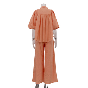 <span class=keywords><strong>Pantaloni</strong></span> a maniche a sbuffo e <span class=keywords><strong>pantaloni</strong></span> larghi in cotone alla moda autunnale Set di due pezzi completi da donna Combinaison Femme Pantalon - Product Image 5