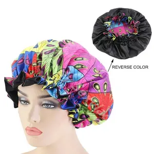 WY1 Supplier Large Size Women Satin Double Layer Reversible African Print Bonnet Ankara Bonnets