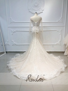 Ruolai فستان زفاف طويل الأكمام حورية البحر عاري الظهر من الدانتيل الكريستال فستان زفاف - Product Image 5