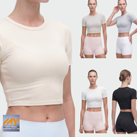 Camisetas Deportivas de Yoga Lenzing Modal para Mujer, Ropa Deportiva de Secado Rápido, Transpirable, para Gimnasio, Manga Corta, Color Sólido, Ecológica