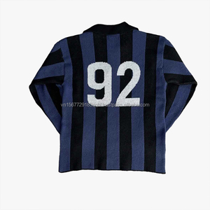 Camiseta de Fútbol de Punto con Rayas Verticales Estilo Jersey Vintage Otoño 2026 para Hombre y Mujer, Personalizada con Letras Impresas, Cuello Redondo, Poliéster/Algodón - Product Image 1