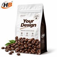 Sachet d'emballage personnalisé pour grains de café, écologique, à fond plat, avec doublure en aluminium, résistant à l'humidité