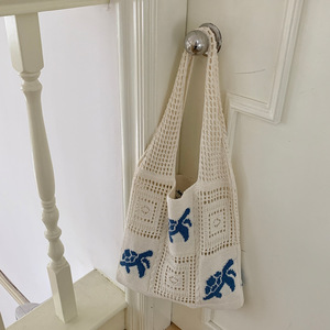 Borsa tote da spiaggia personalizzata in tessuto, con ricamo a forma di granchio oceanico, borsa a tracolla portatile in maglia, borsa tote da spiaggia all'<span class=keywords><strong>uncinetto</strong></span> fatta a mano - Product Image 2
