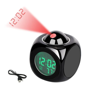 Voix parlant LED Projection réveil numérique <span class=keywords><strong>heure</strong></span> voix carillon fonction horloge veilleuse <span class=keywords><strong>projecteur</strong></span> avec affichage Blacklight - Product Image 1