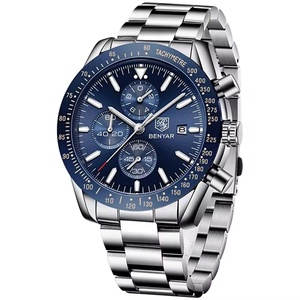 BENYAR 5140 Men Stainless Steel Sport Chronograph Quartz Watch Casual Fashion Waterproof Full Calendar Men <b>Clock</b> Reloj - Product Image 1