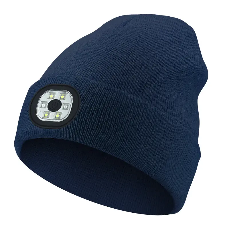 USB 충전식 핸즈프리 헤드램프 남녀공용 LED 비니 모자 겨울 니트 야간 조명 모자