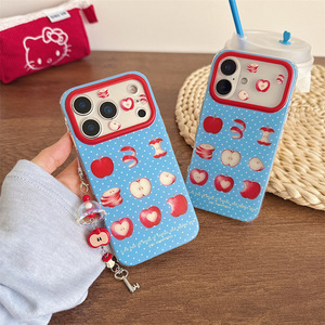 เคสโทรศัพท์สองชั้นลายจุดสีน้ำเงินแบบพิเศษพร้อมจี้รูปแอปเปิ้ลสีแดงสำหรับ iPhone17ProMax/16/15 รุ่นสำหรับสาวๆ - Product Image 4