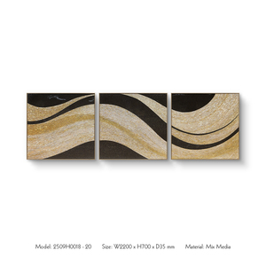 <span class=keywords><strong>Arte</strong></span> Mural Abstracto Moderno de 3 Paneles con Marco, Acabado UV en Cuero e Incrustaciones de Madreperla para Decoración de Hoteles - Product Image 1
