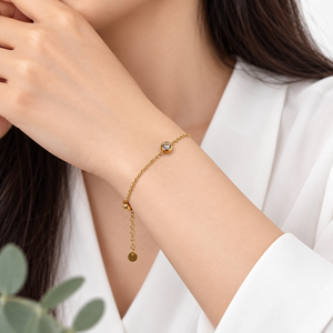 สร้อยข้อมือแบบวงกลมประดับด้วยโซ่เส้นเล็ก สแตนเลสสตีล ชุบทอง 14K ด้วยวิธีสุญญากาศ พร้อมตัวล็อกแบบก้ามปู ปรับขนาดได้ - Product Image 5