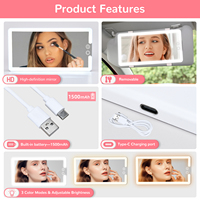 Miroir de maquillage personnalisé noir et blanc MoonlitGlow avec lumières LED intelligentes, design détachable pour pare-soleil de voiture, grande surface de visualisation