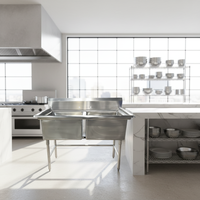 Évier de cuisine professionnel Maxteel XY-SINK002 à double bac, robuste, en acier inoxydable brossé, capacité de charge de 300 kg/m, usage commercial