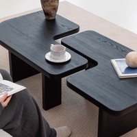 Table basse en bois massif Durable noire Design en frêne Table d'appoint basse créative irrégulière Table à thé de salon de Style Wabi-Sabi