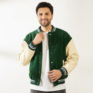 Chaqueta Varsity Verde para Hombre 2025, Logotipo Bordado y Chenille Personalizado, Acolchado Sólido, Invierno - Product Image 1