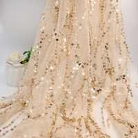 Tissu en maille polyester brodé de sequins irréguliers de luxe, tulle cascade scintillant pour robe de soirée, robe de mariée, vente en gros