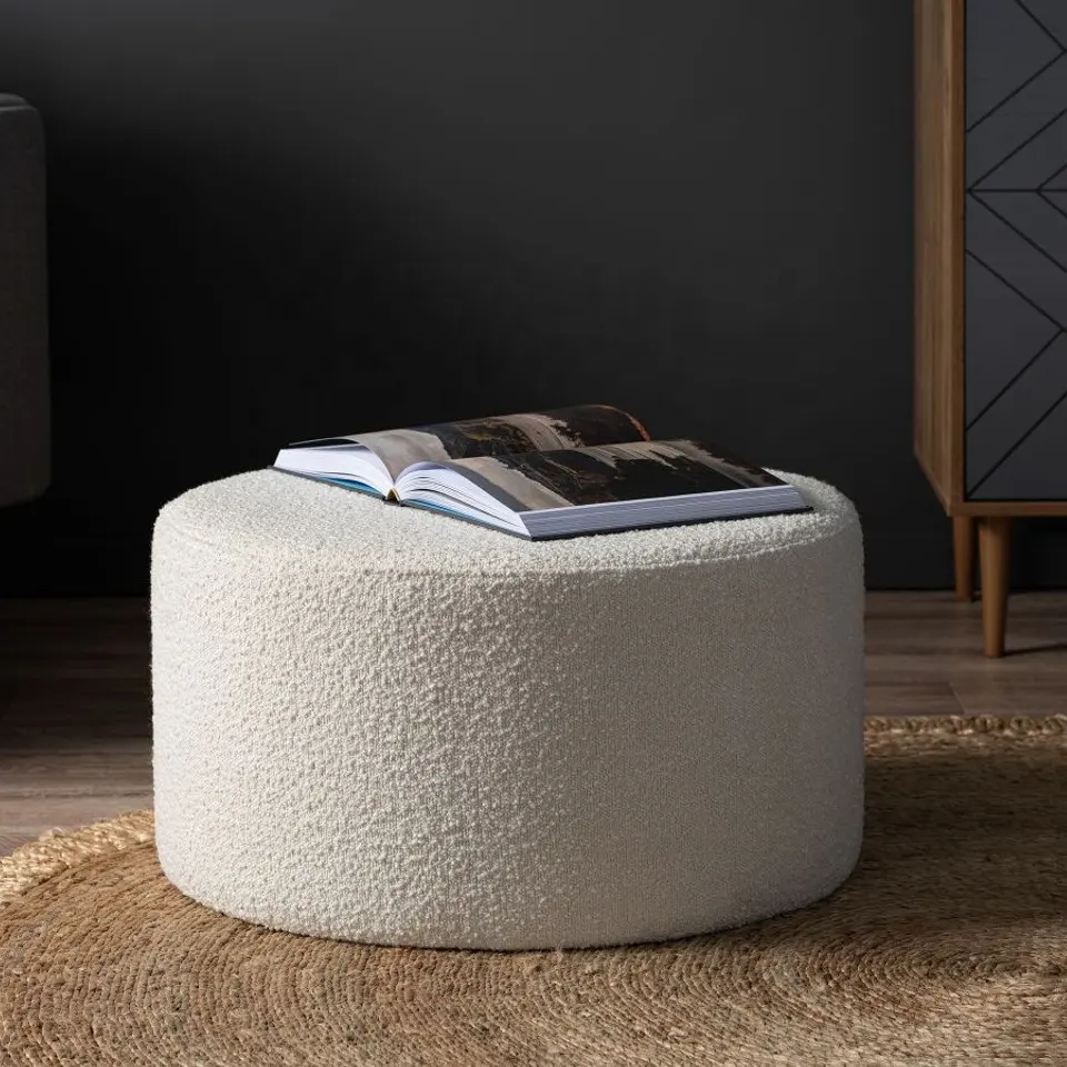 Grande crema boucle pouf poggiapiedi rotondo trapuntato in tessuto di velluto kit sgabello boucle