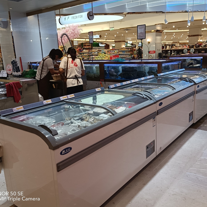 Supermarket Commercial Island Freezer Sliding Glass
