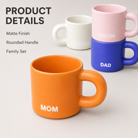 Ensemble de tasses en céramique mate pour la famille, avec couleurs assorties et poignée ronde épaisse, pour les acheteurs en gros, OEM et sous marque privée