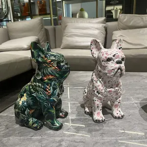 Yaratıcı ev dekorasyon kapalı oturma odası kitaplık reçine Doodle köpek süsler fransız Bulldog heykeli