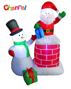 Праздничный дымоход Санта надувной со снеговиком и подарочной коробкой, светодиодный светильник на открытом воздухе, Рождественское украшение для дворового дисплея - Product Image 2