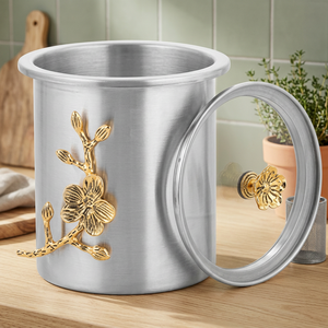 Round Stainless steel Food Container With <b>Lid</b> Oriental Engraved Floral Design 1-3L Storage <b>Bin</b> - Product Image 4