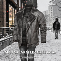 Veste en cuir d'hiver pour homme, doublée de fourrure, avec fermeture éclair, vêtement d'extérieur décontracté