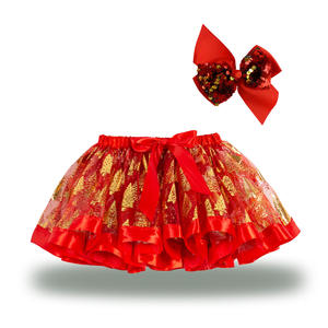 Nuovo Stile Gonna Tutu Natalizia per Bambine, <span class=keywords><strong>Vestito</strong></span> Rosso <span class=keywords><strong>da</strong></span> Festa con Alberi di Natale e Fermaglio per Capelli - Product Image 4