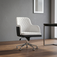 Chaise de bureau ergonomique moderne à dossier mi-haut en cuir PU, dossier capitonné, appui-tête fixe, hauteur réglable, base pivotante, cadre en métal chromé