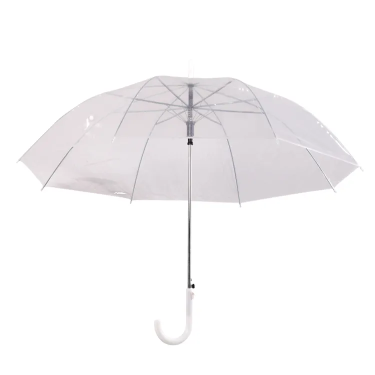 Klarer transparenter Regenschirm Straight White Stick J gebogener Griff Poe Bubble Umbrella