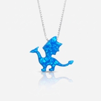 925 Sterling Silber Drachen Blauer Opal Anhänger Halskette Schmuck