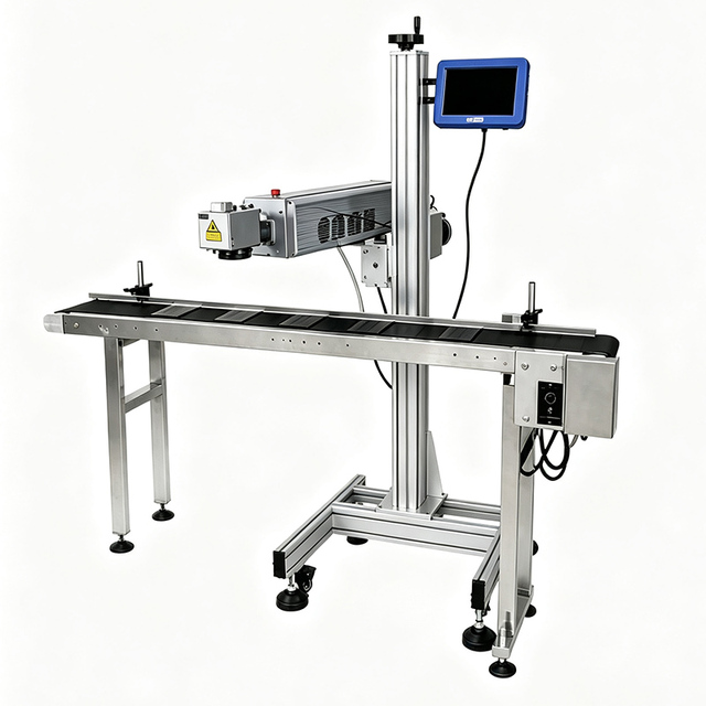 CO2 Flying Laser Marking Machine Factory Production Line 20w CO2 Flying Marking Machine for Paper Box Carton Leather PVC Glass
