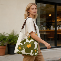 Tas Belanja Sehari-hari Motif Bunga Logo Kustom Kapasitas Besar Bahan Kanvas Katun Tahan Lama Tas Tote Wanita Praktis Tas Jinjing Reusable