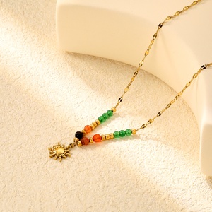 Collana in Acciaio Inossidabile Placcato Oro 18K PVD Impermeabile, Gioielli Naturali in Acciaio <span class=keywords><strong>Inox</strong></span>, Collana con Cristalli e Perline - Product Image 3